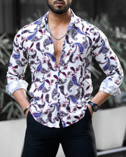 Stylish Lycra Floral Printed Long Sleeves Casual Shirt For Men