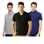 Men's Multicoloured Cotton Blend Solid Polos - Pack of 3 Polo T-shirts