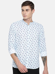 Men's White Cotton Printed Long Sleeves Regular Fit Casual Shirt