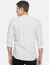 Men's White Cotton Printed Long Sleeves Regular Fit Casual Shirt