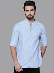 Men's Solid Blue Cotton Slim Fit Casual Shirt