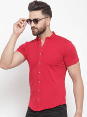 Red Cotton Solid Regular Fit Casual Shirt