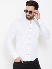 White Cotton Solid Regular Fit Casual Shirt