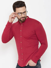 Men's Red Cotton Solid Long Sleeves Regular Fit Casual Shirt