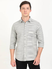 Stunning Grey Cotton Textured Long Sleeves Casual Shirts For Men