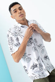 Men's White Rayon Short Sleeves Printed Slim Fit Casual Shirts