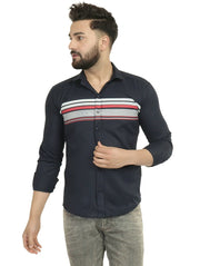 Trendy Navy Blue Cotton Self Pattern Long Sleeves Casual Shirt For Men