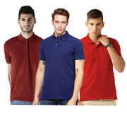 Men's Multicoloured Cotton Blend Solid Polos - Pack of 3 Polo T-shirts